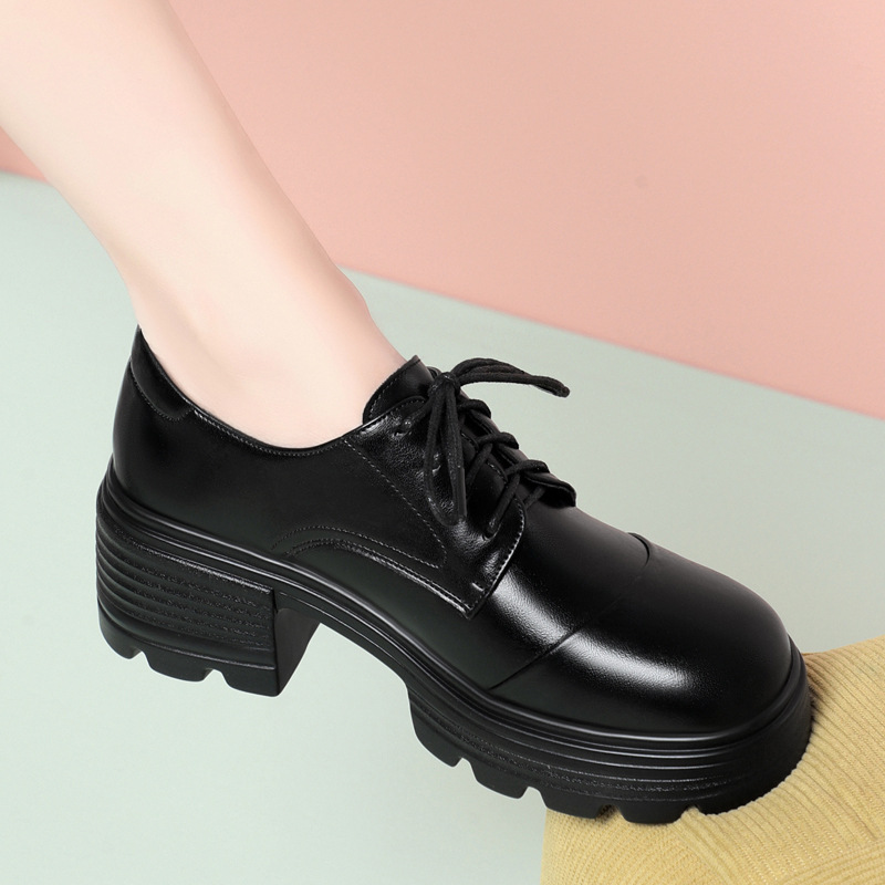Leather Work Oxfords - Zapatos de plataforma de fondo grueso,