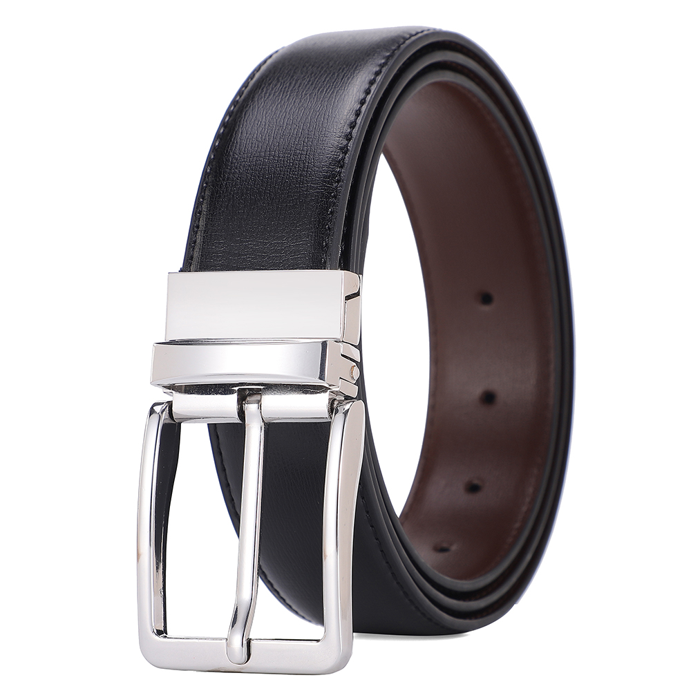 Leather Work Jeans - Cinturones reversibles con hebilla para hombre,