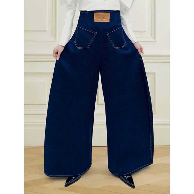 Leather Work Jeans - Tedka Vintage Blue Jeans de mujer