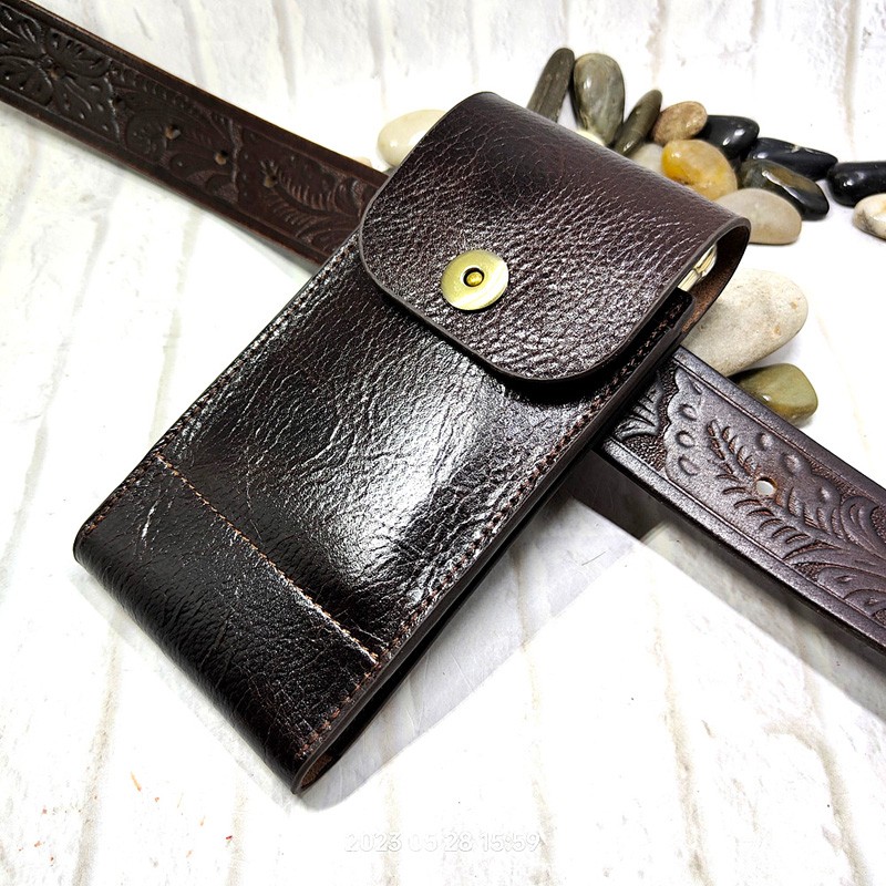 Leatherwork Belt - Riñonera de cuero genuino para teléfono