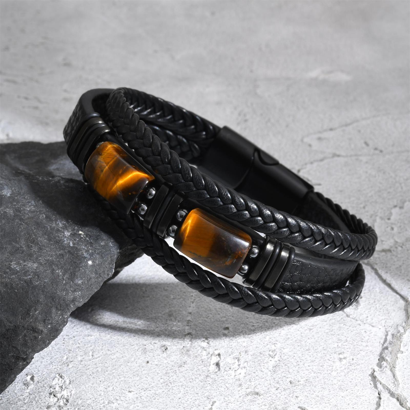 Leatherwork Logo - Brazalete de cuero trenzado para hombre,
