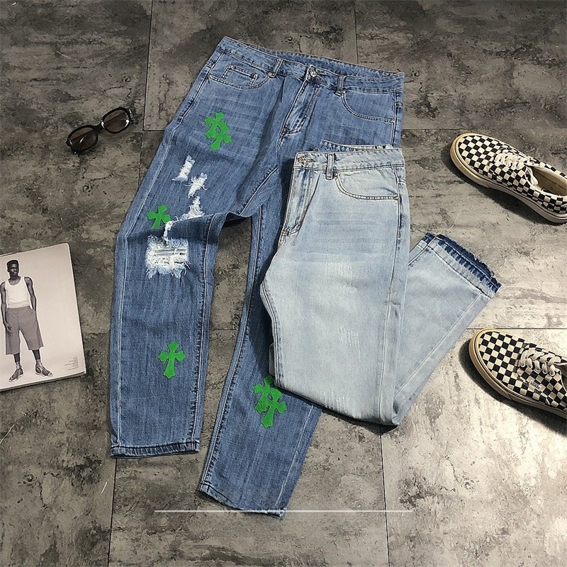 Leather Work Jeans - Vaqueros de mezclilla rasgados estilo urbano