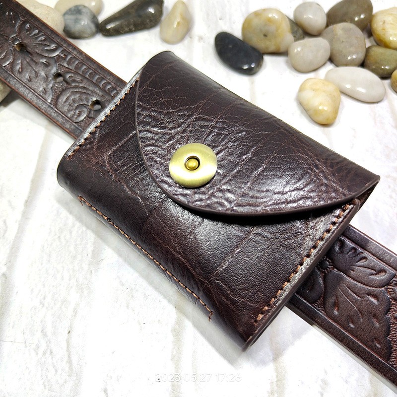 Leatherwork Belt - Blongk-Mini riñonera de cuero genuino para