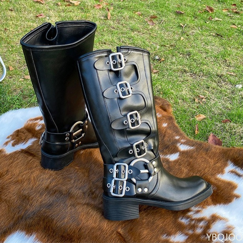 Botas altas retro con hebilla  - Belt Buckle Blank reseña y precio
