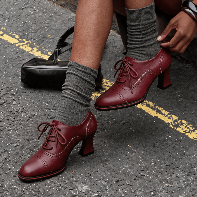 Zapatos Oxford de tacón medio  - Leather Work Oxfords reseña y precio