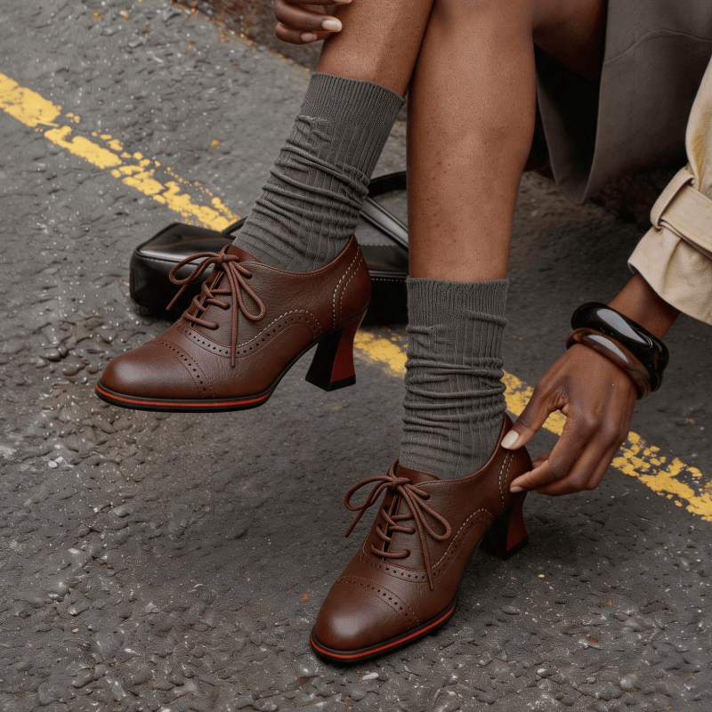 Zapatos Oxford de tacón medio  - Leather Work Oxfords reseña y precio